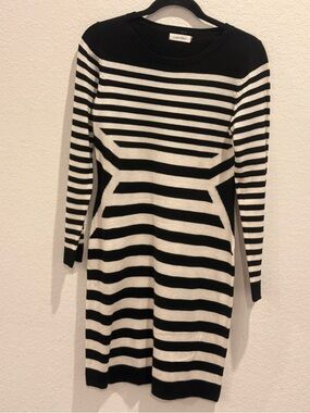 calvin klein striped dress long sleeve Stripe Long Sleeve Rib Mini Dress